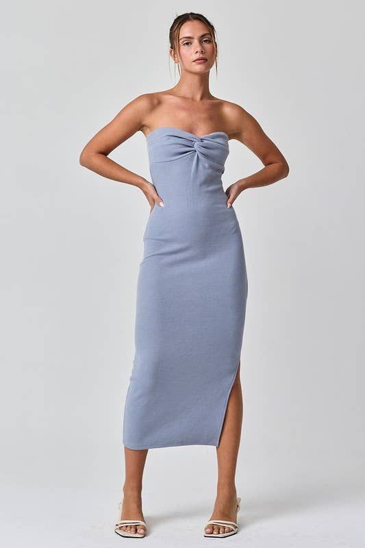 Layla Midi Dress with Side Slit/Slate Blue