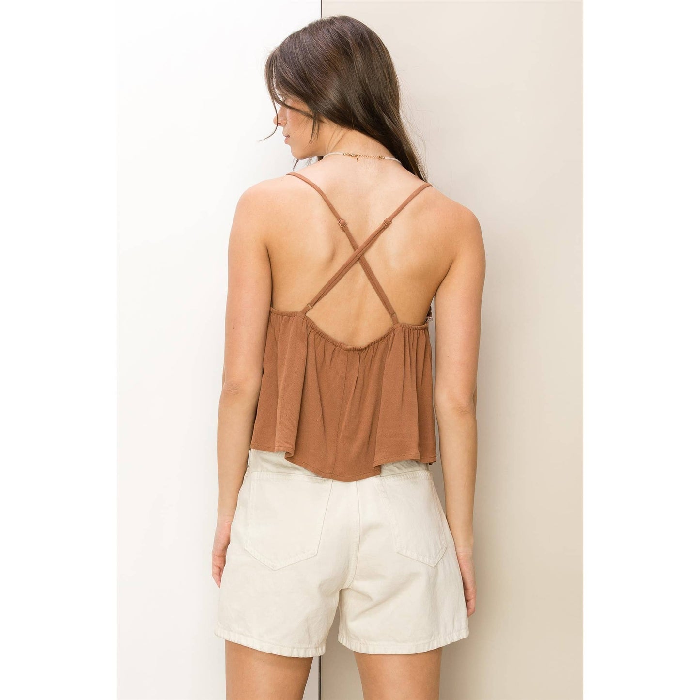 WOOD BEAD-EMBELLISHED CAMI TOP