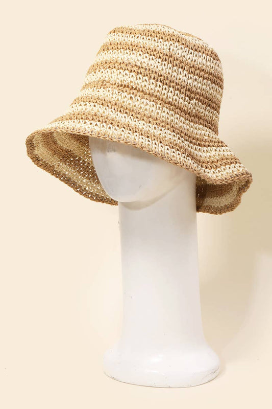 Straw Braided Striped Bucket Hat: IV