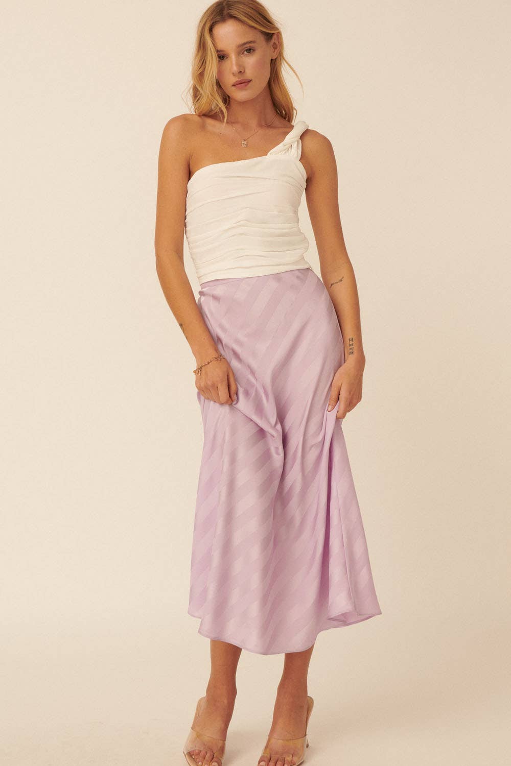 Solid Ruched Bodice Twist Strap