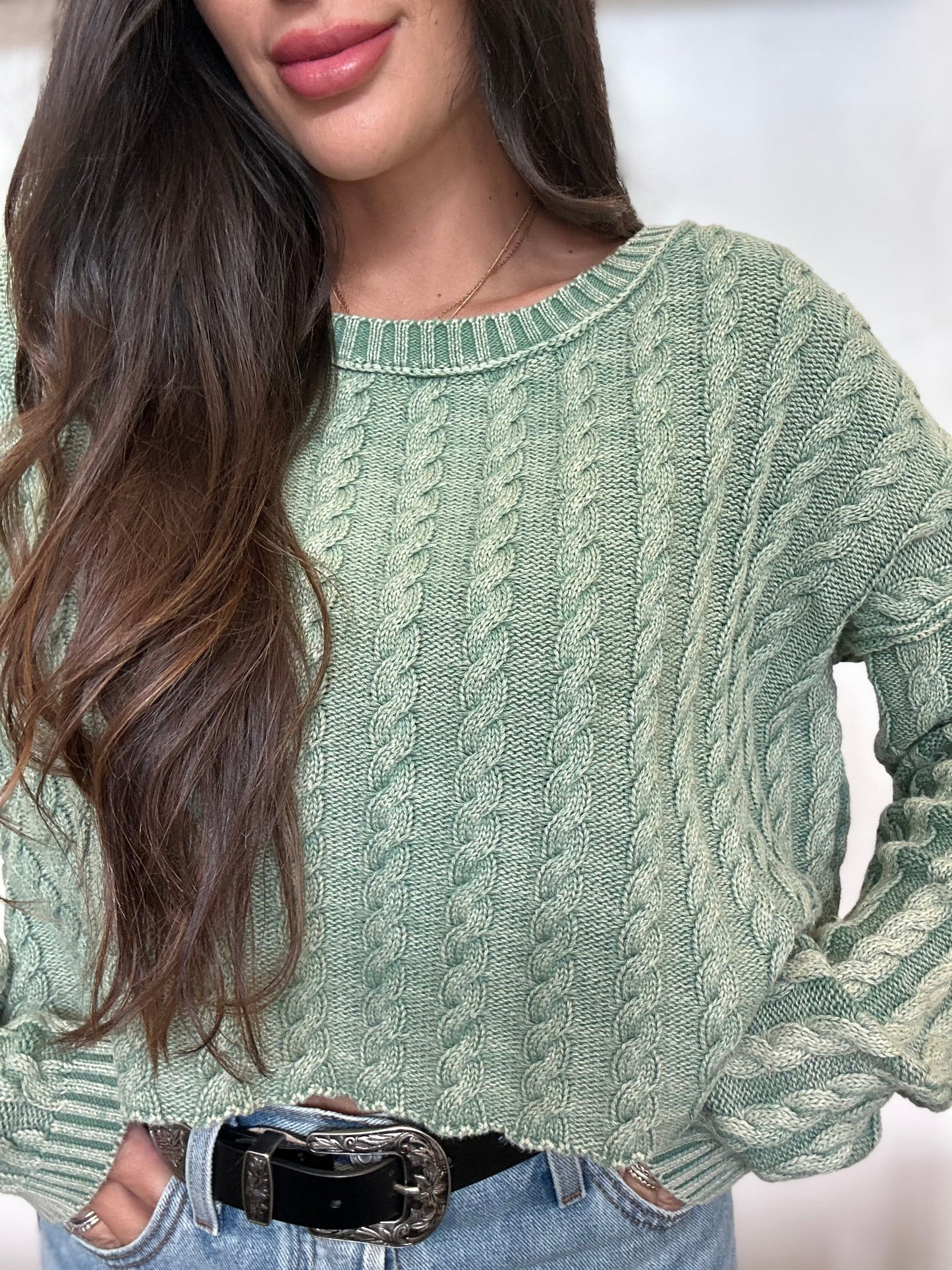 Cable Knit Sage Crop