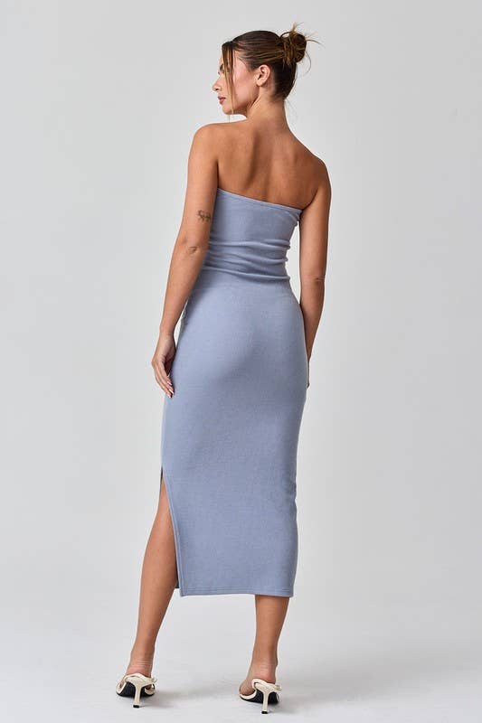 Layla Midi Dress with Side Slit/Slate Blue