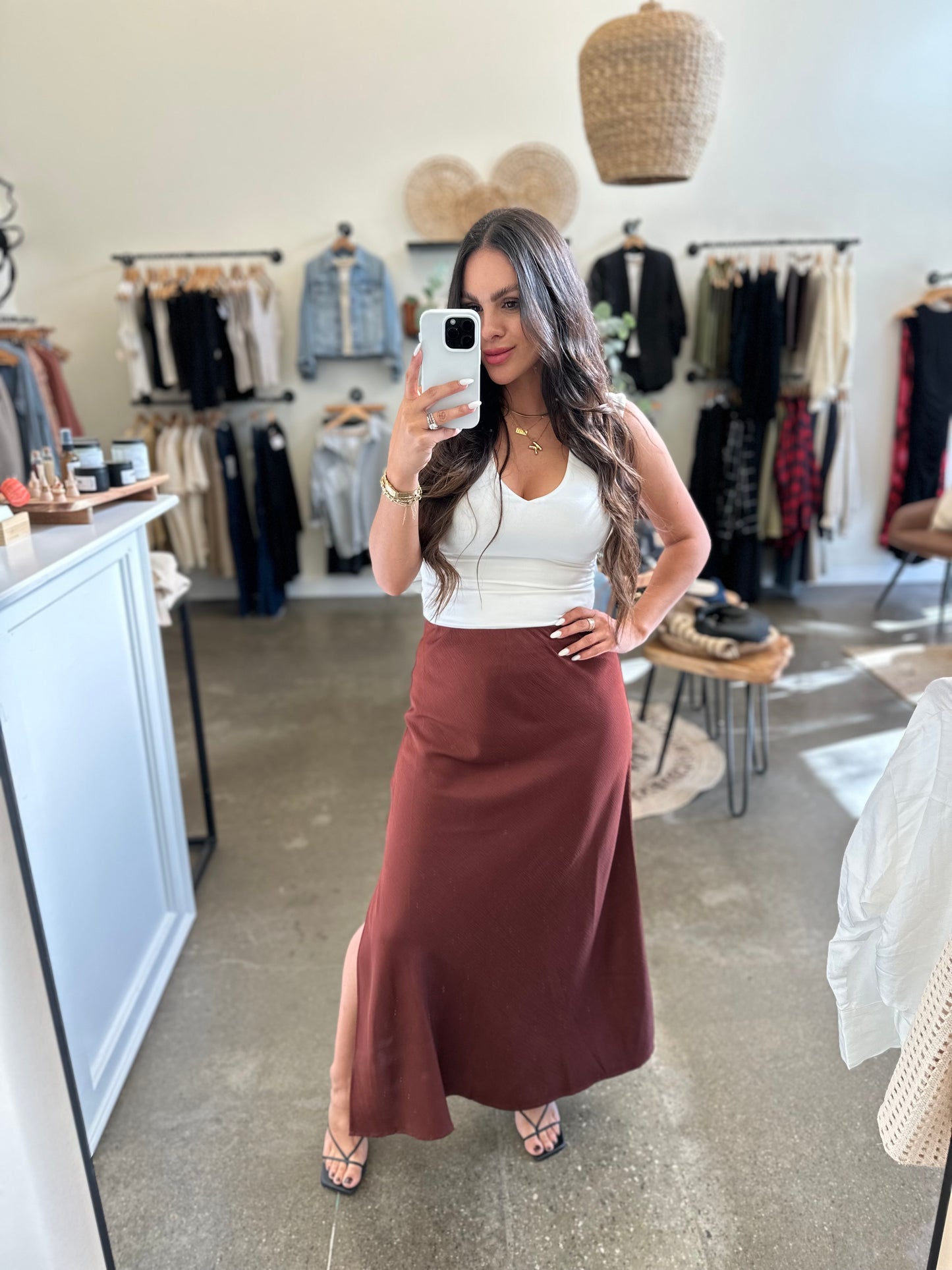 Wine me stretch waist skirt