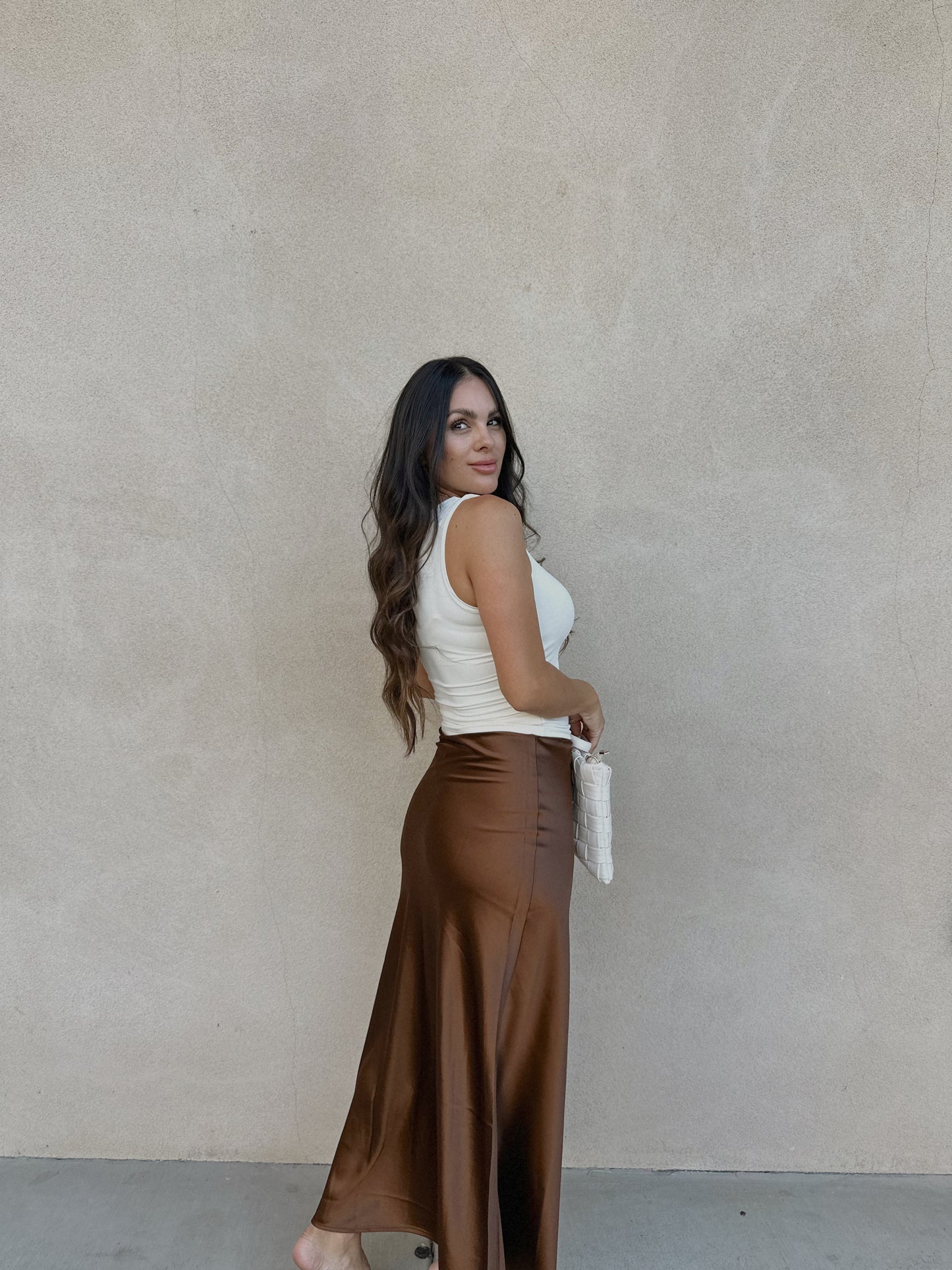 SIERRA SATIN SLIP MIDI SKIRT