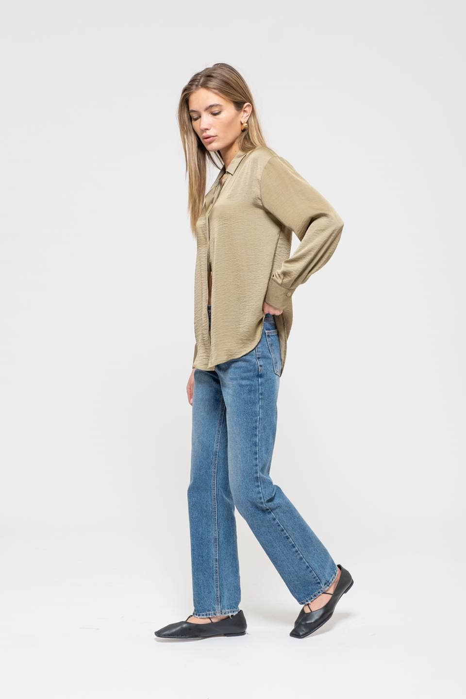 TEXTURED SATIN LONG SLEEVE BUTTON DOWN SHIRT