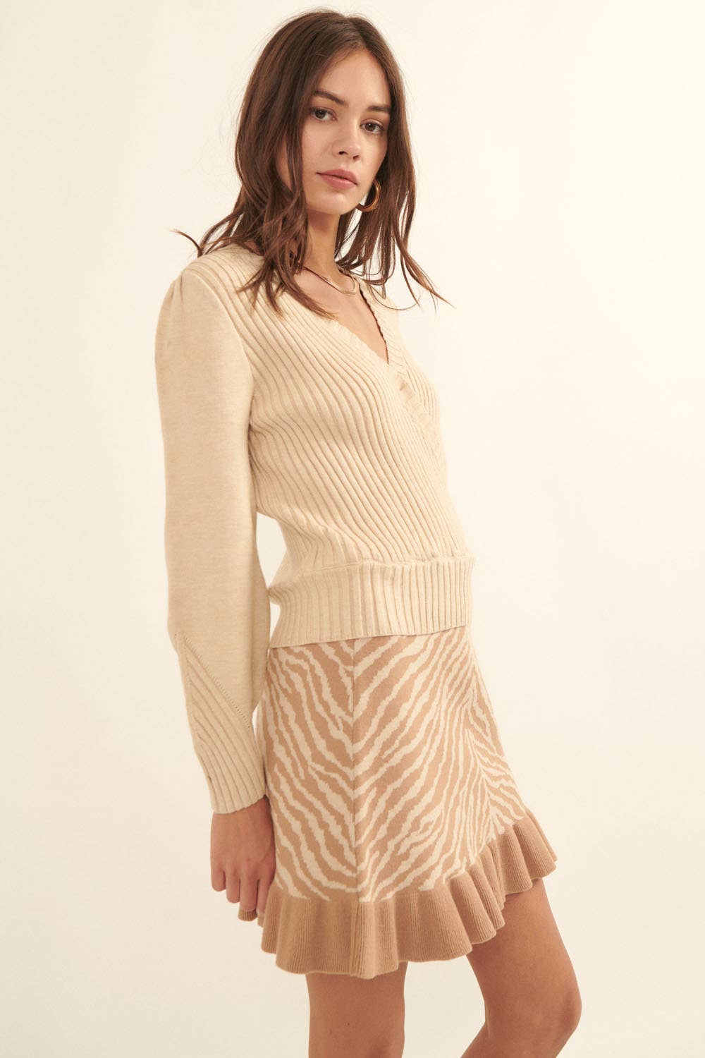 Ribbed Knit Surplice Sweater