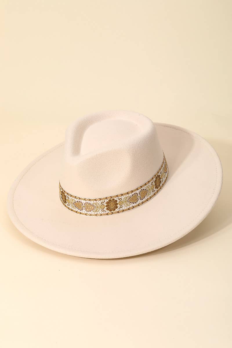 Embroidered Strap Fedora Hat