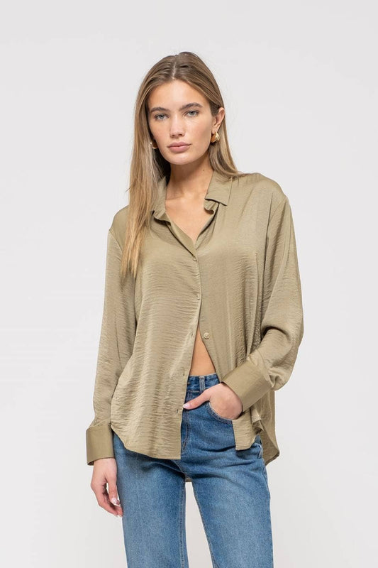 TEXTURED SATIN LONG SLEEVE BUTTON DOWN SHIRT