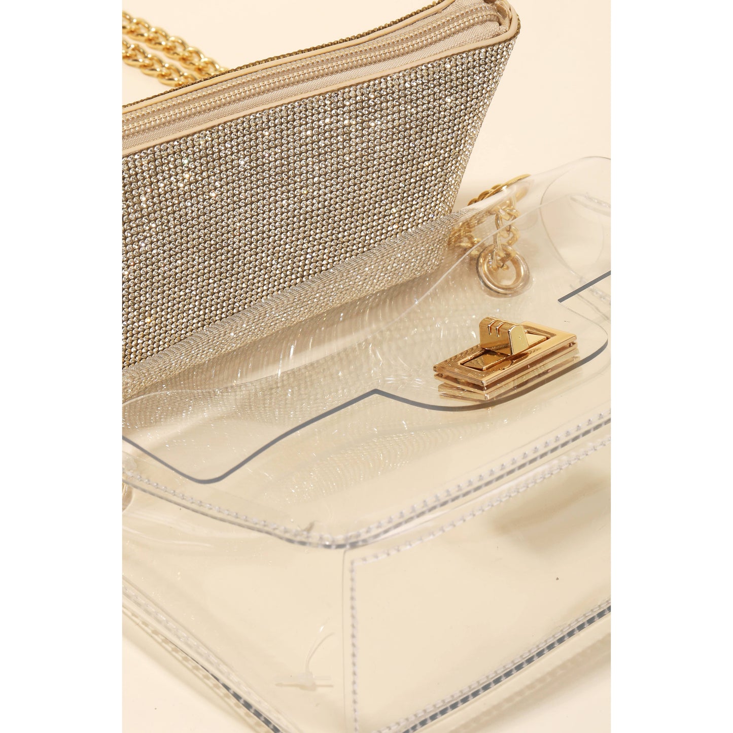 Turn Lock Chain Strap Clutch Bag