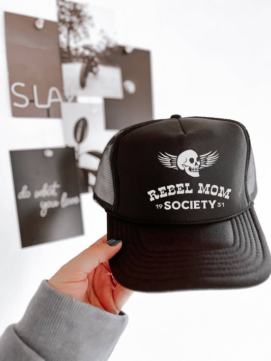 Rebel Mom Society Trendy Grunge Trucker Hat - Black